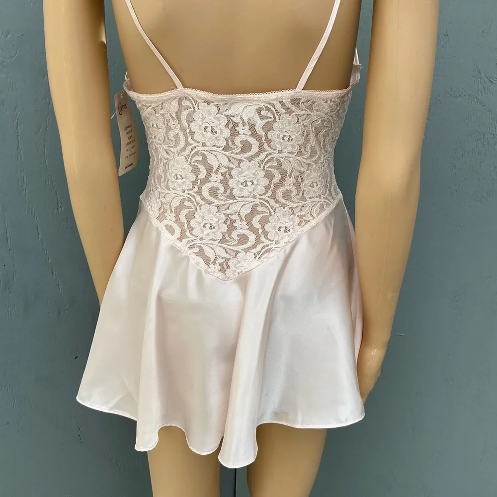 New Vintage Pink Lace Satin Women Babydoll Mini Slip Dress Size Medium NWT - Picture 4 of 12
